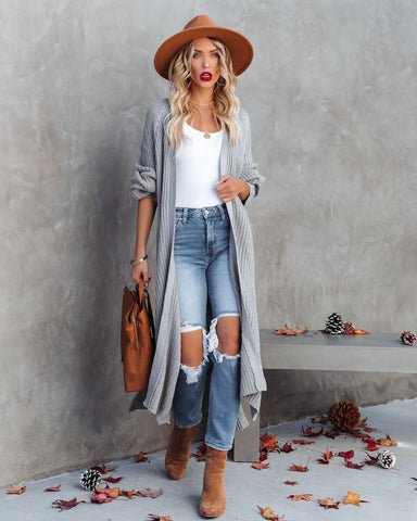 Your Own World Knit Duster Cardigan - Grey