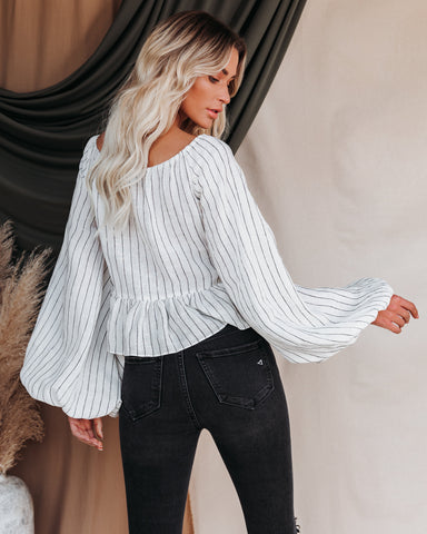 Zeke Linen Striped Balloon Sleeve Twist Top