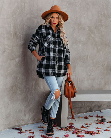 Zinny Pocketed Plaid Coat