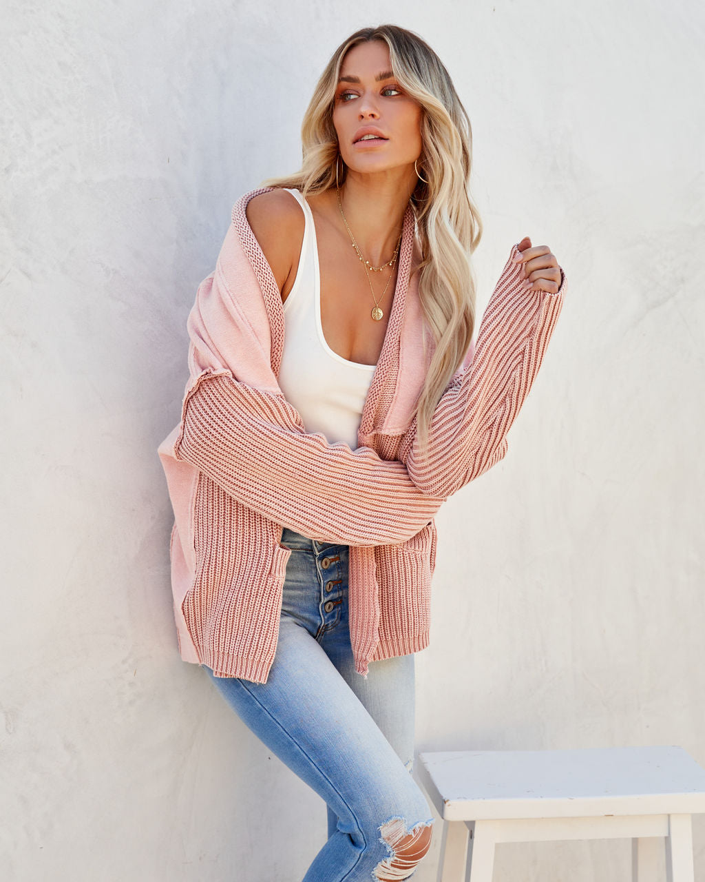 Zoey Cotton Pocketed Cardigan - Dusty Pink
