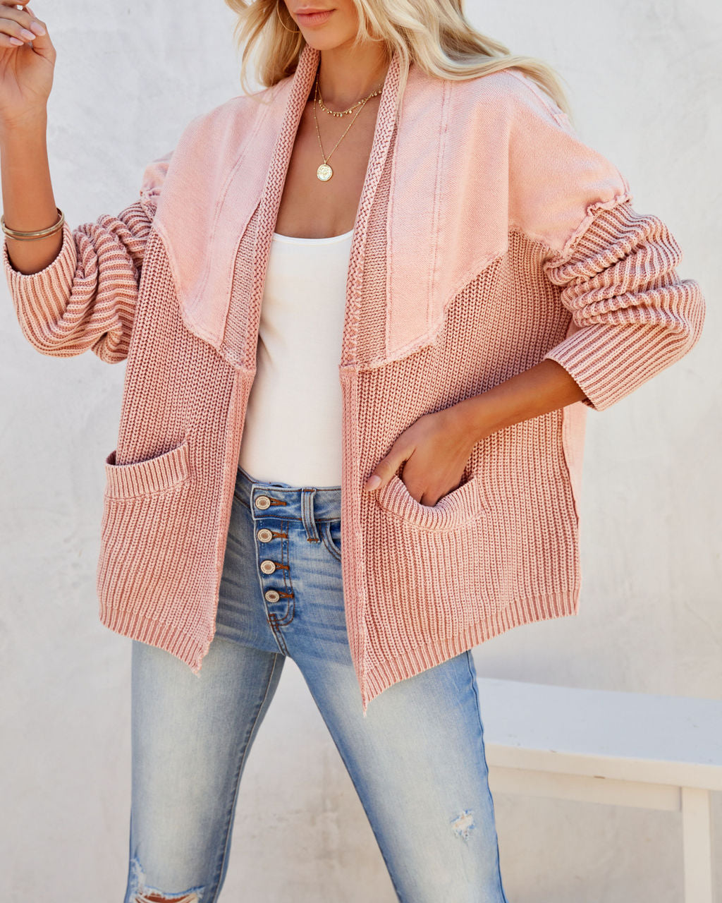 Zoey Cotton Pocketed Cardigan - Dusty Pink